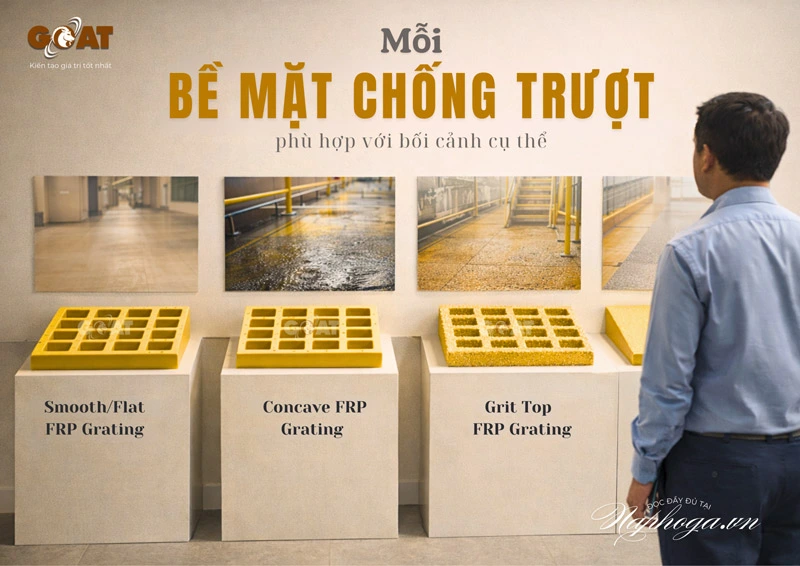 Bối cảnh sử dụng cho các loại bề mặt chống trượt cho sàn FRP
