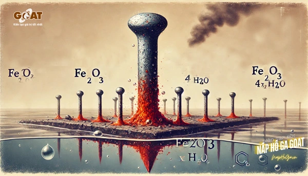 Minh họa Cơ chế phản ứng hóa học tạo gỉ sét trong gang và sắt