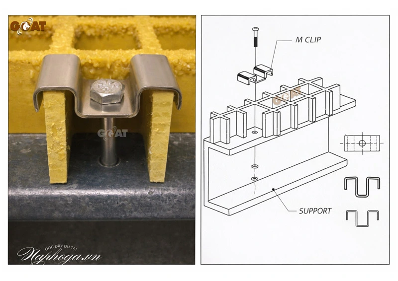 Thi công kẹp và vít cố định tấm sàn FRP lên khung thép