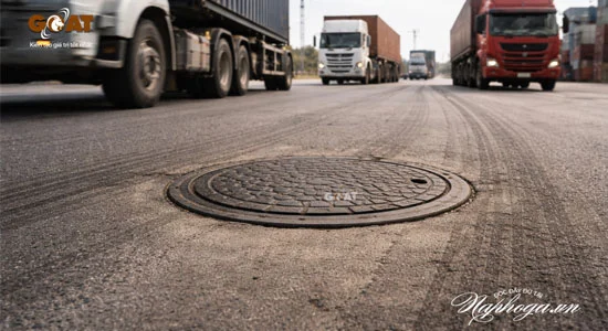 Bối cảnh tuyến xe nặng: xe đầu kéo, container lưu lượng cao ảnh hưởng tải lặp lên nắp hố ga