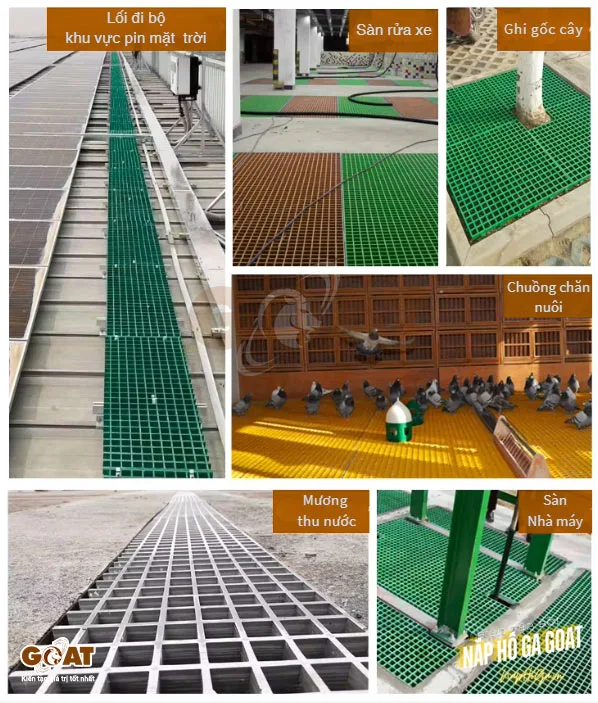 Ứng dụng sàn grating FRP  trên lối đi kỹ thuật hoặc sàn thao tác công nghiệp, môi trường ẩm và cần an toàn chống trượt