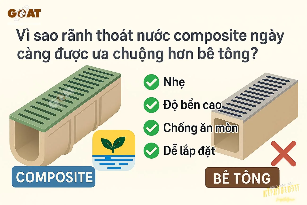 So sánh rãnh thoát nước composite và bê tông