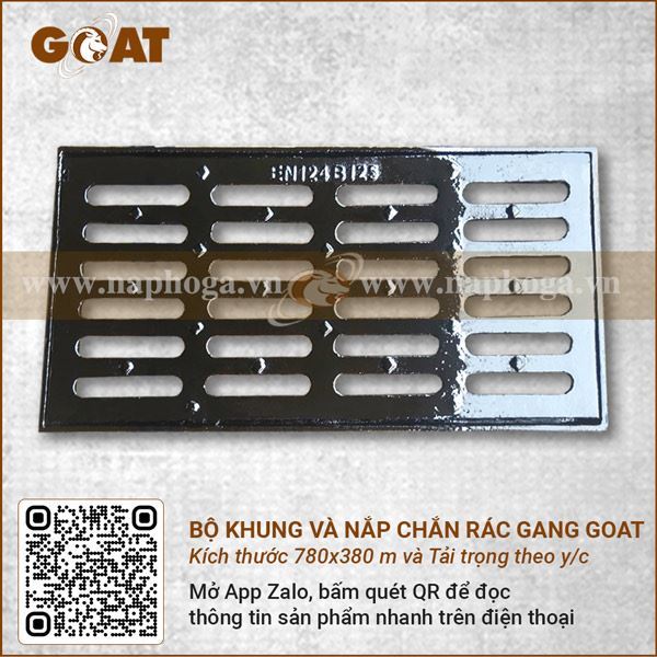 Bộ Khung và Nắp chắn rác gang cầu 780x380 mm [GOAT]