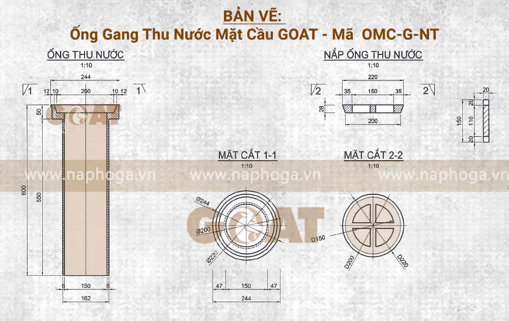 Bản vẽ ống gang đúc thoát nước GOAT