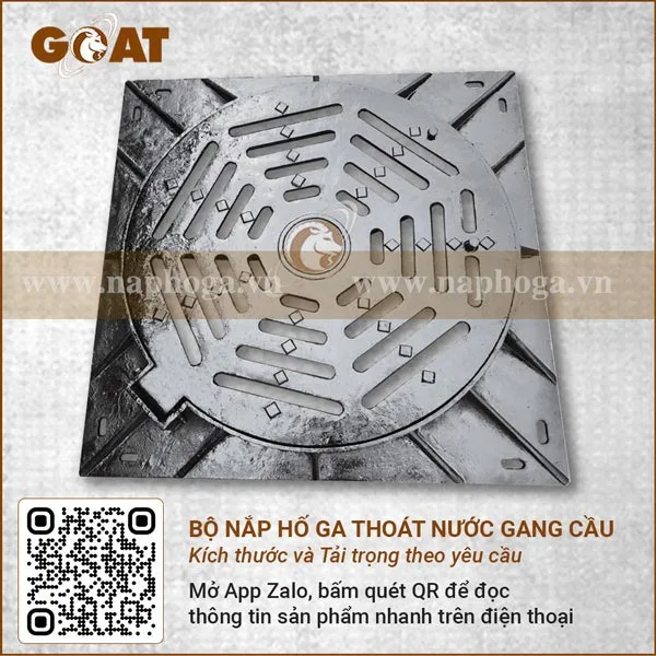 Nắp hố ga gang cầu khung âm thoát nước nhanh chóng Thương hiệu GOAT